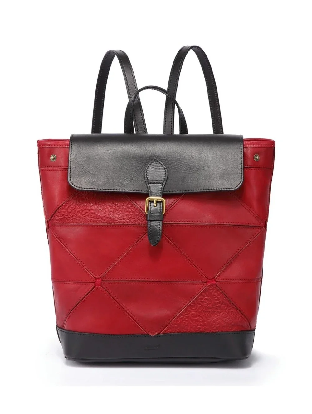 OLD TREND Genuine Leather Geometric Embossed PRISM Backpack / Rucksack